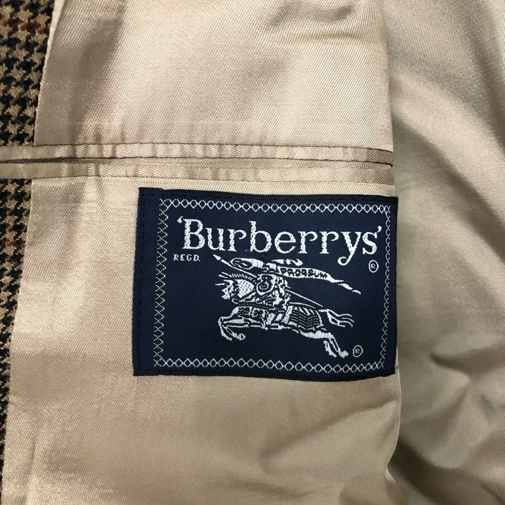 Burberrys Vintage Mens Houndstooth Wool Blazer 46 Long